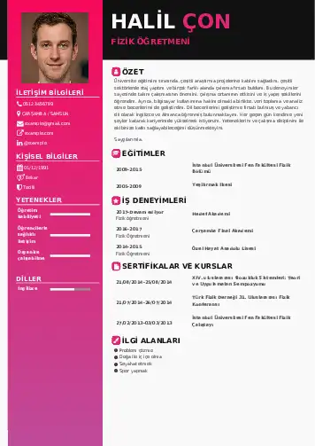 Fizik Öğretmeni CV Örnekleri cv indir